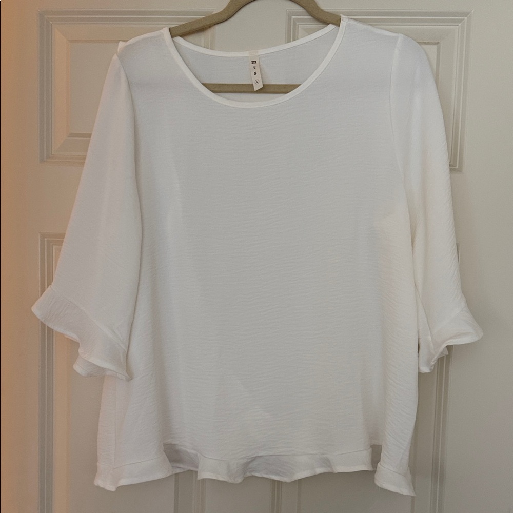 White Ruffle Sleeve Blouse